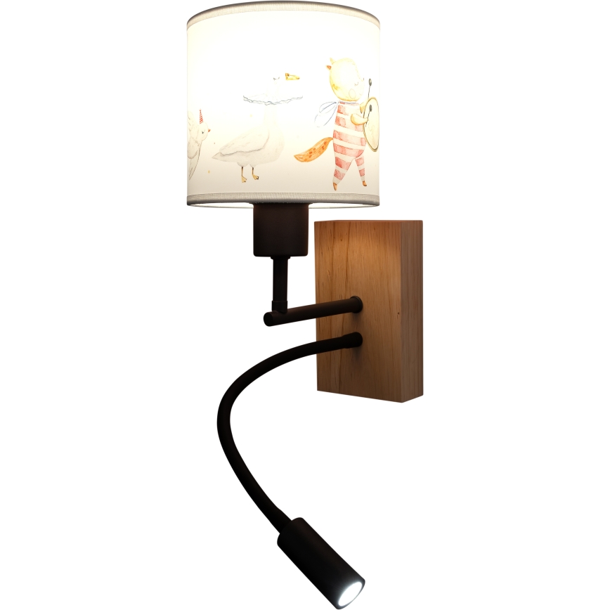 Brilagi - Candeeiro de parede infantil LED flexível BOBO WOOD 1xE27/25W/230V + LED/3W carvalho/preto/branco/motivos de animais