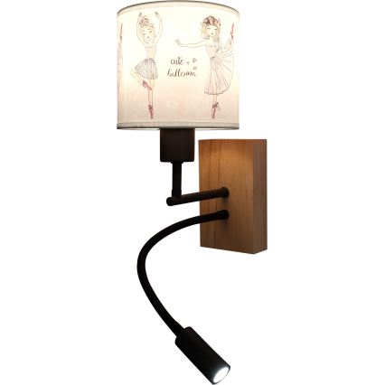 Brilagi - Candeeiro de parede infantil LED flexível BOBO WOOD 1xE27/25W/230V + LED/3W carvalho/preto/branco/rosa/sapatilhas de ballet