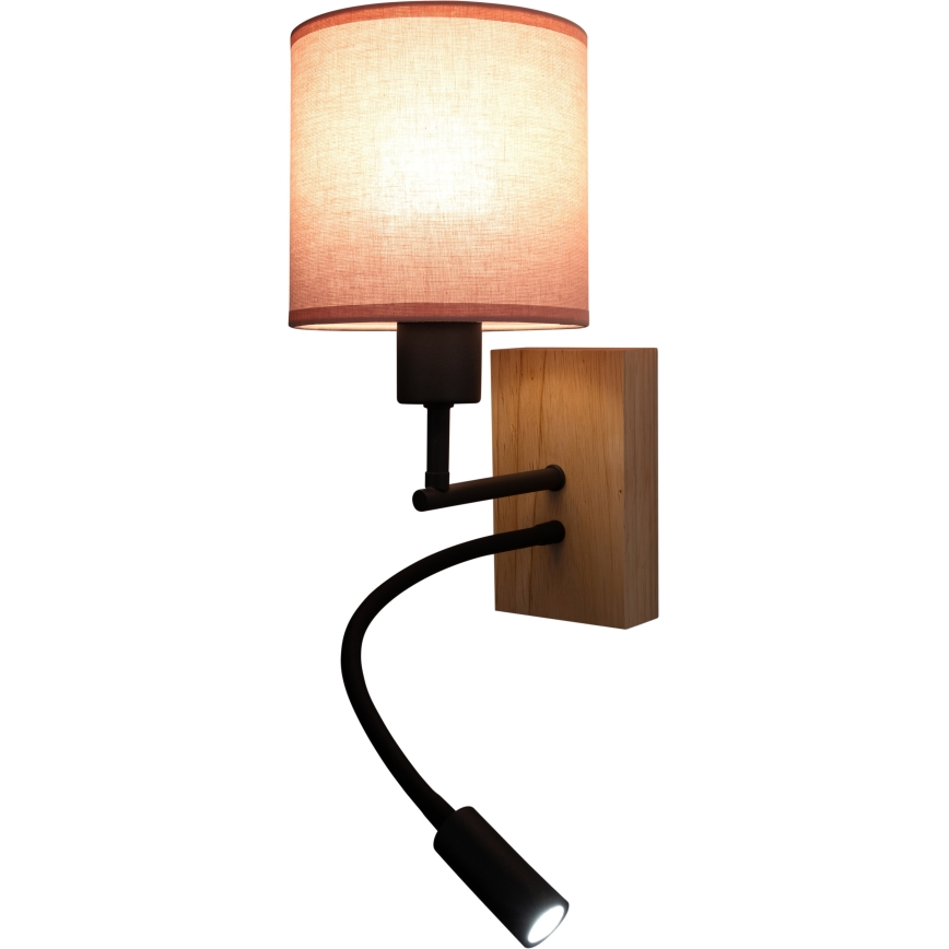 Brilagi - Lâmpada LED de parede flexível BOBO WOOD 1xE27/25W/230V + LED/3W carvalho/preto/rosa