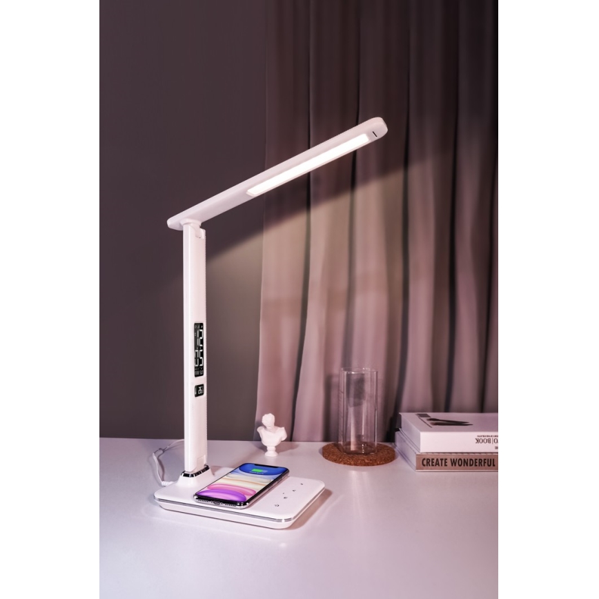 Brilagi - Lâmpada de mesa LED regulável com carregamento sem fio QI e USB REGINA LED/8,5W/230V branca