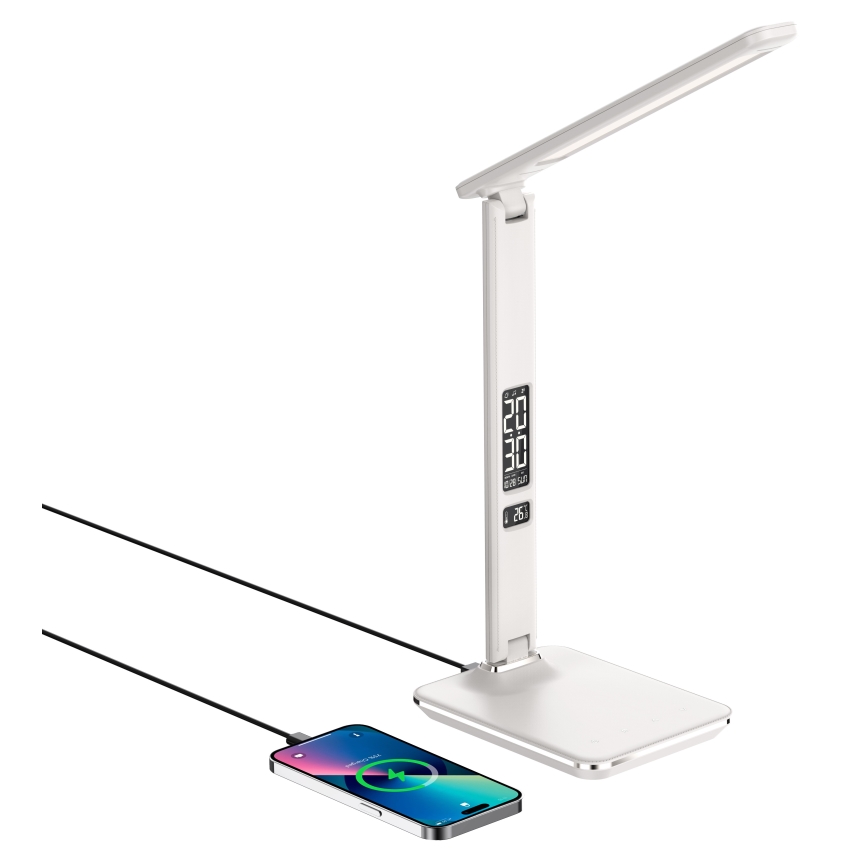 Brilagi - Lâmpada de mesa LED regulável com carregamento sem fio QI e USB REGINA LED/8,5W/230V branca