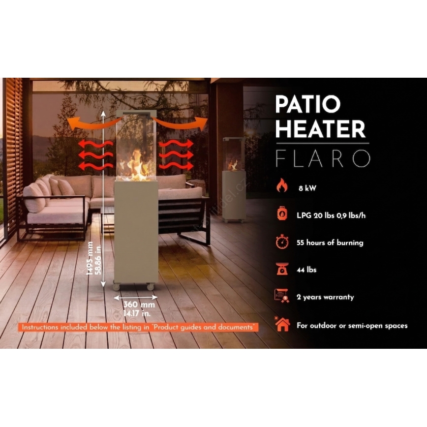 Brilagi - Lareira a gás exterior FLARO GAS 142x36 cm 8kW 1xAAA bege + capa protetora