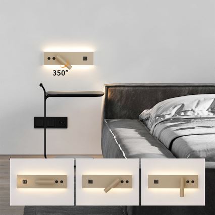 Brilagi - Aplique de parede LED com porta USB NOCTIS LED/3W/230V + LED/9W bege