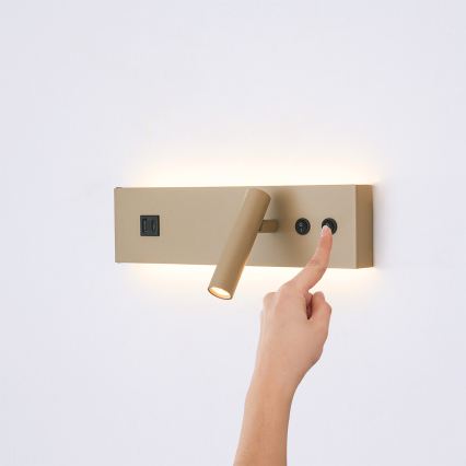 Brilagi - Aplique de parede LED com porta USB NOCTIS LED/3W/230V + LED/9W bege