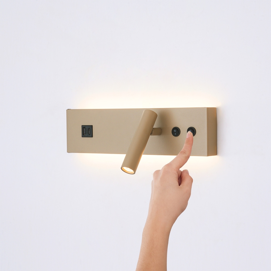 Brilagi - Aplique de parede LED com porta USB NOCTIS LED/3W/230V + LED/9W bege