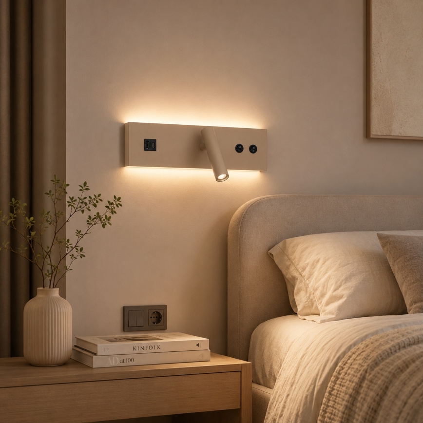 Brilagi - Aplique de parede LED com porta USB NOCTIS LED/3W/230V + LED/9W bege