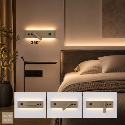Brilagi - Aplique de parede LED com porta USB NOCTIS LED/3W/230V + LED/9W bege