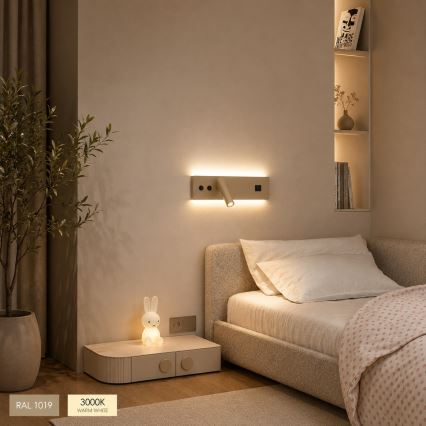 Brilagi - Aplique de parede LED com porta USB NOCTIS LED/3W/230V + LED/9W bege