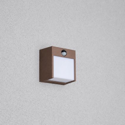 BRILAGI - Aplique de parede exterior LED com sensor TERNI LED/12W/230V castanho IP44