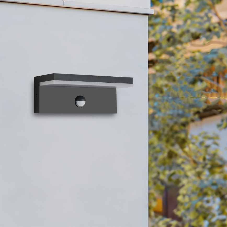 Brilagi - Luminária de parede LED para exterior com sensor TESSI LED/10W/230V preta IP54