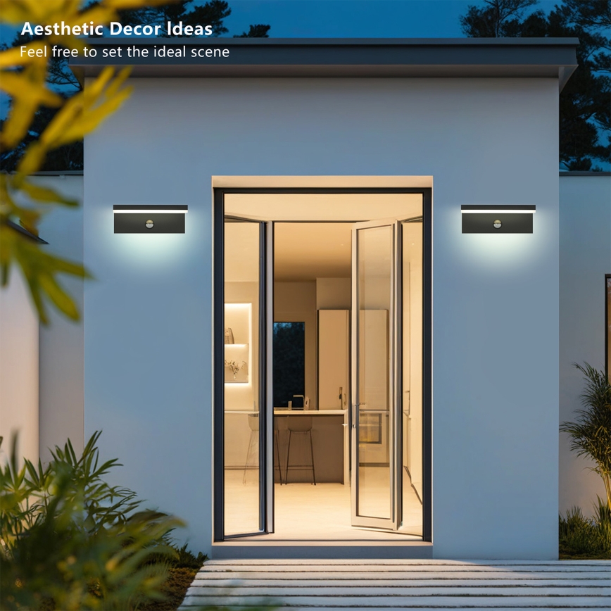 Brilagi - Luminária de parede LED para exterior com sensor TESSI LED/10W/230V preta IP54