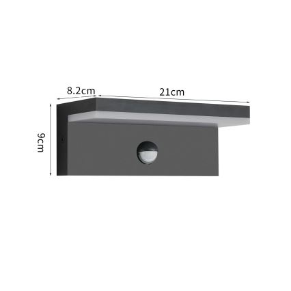 Brilagi - Luminária de parede LED para exterior com sensor TESSI LED/10W/230V preta IP54