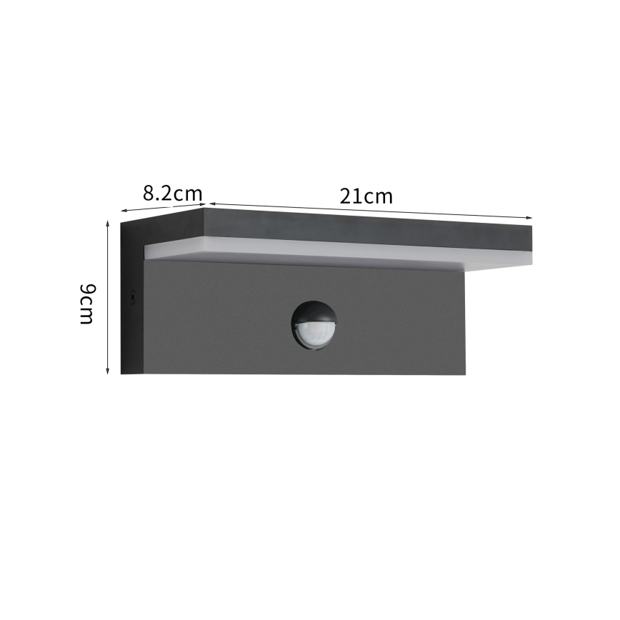 Brilagi - Luminária de parede LED para exterior com sensor TESSI LED/10W/230V preta IP54