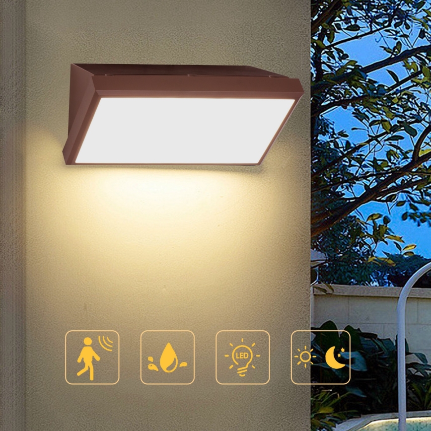 Brilagi - Aplique de parede LED para exterior com sensor TRIANGLE LED/20W/230V castanho IP65