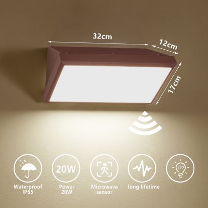 Brilagi - Aplique de parede LED para exterior com sensor TRIANGLE LED/20W/230V castanho IP65