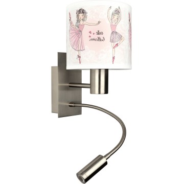 Brilagi - LED Aplique de parede infantil flexível BOBO 1xE27/25W/230V + LED/3W cromado mate/branco/rosa/sapatilhas de balé