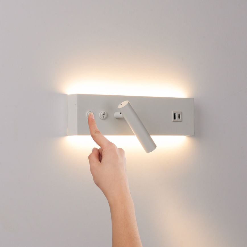 Brilagi - Aplique de parede LED com foco e porta USB NOCTIS LED/3W/230V + LED/9W branco