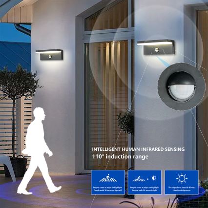 Brilagi - Luminária de Parede Externa LED com Sensor TESSI LED/10W/230V antracite IP54