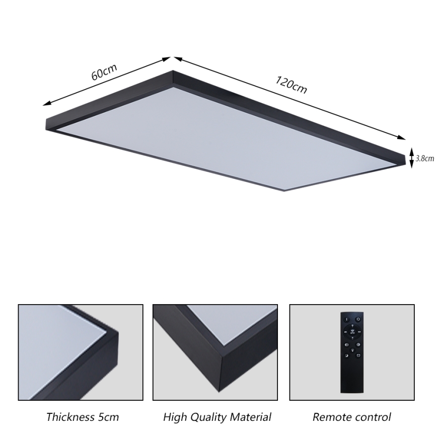 Brilagi - Candeeiro de tecto LED regulável para casa de banho FRAME SMART LED/96W/230V 120x60 cm 3000-6000K IP44 preto + controlo remoto