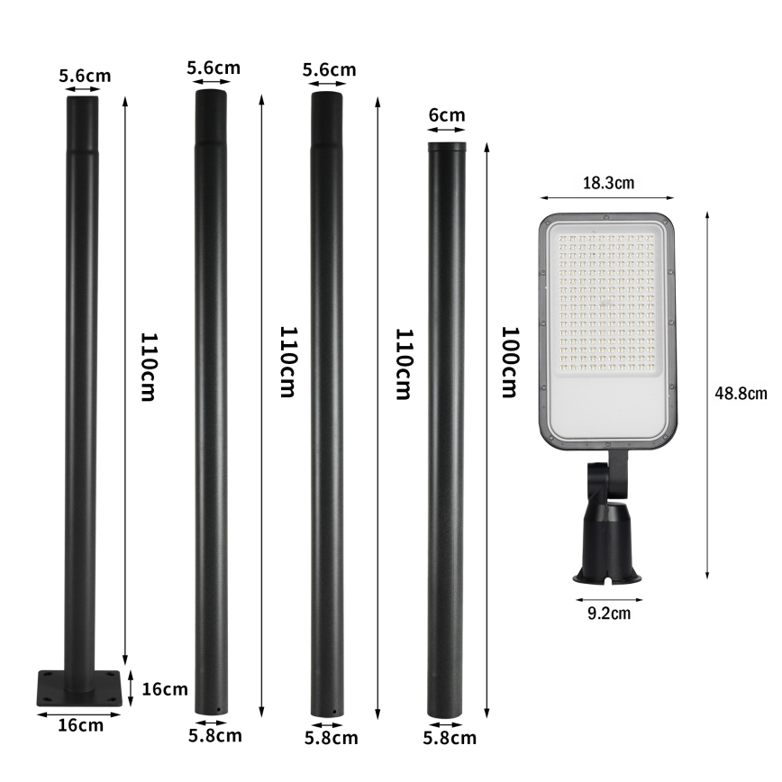 Brilagi - Luminária de rua LED para exterior com poste e braço articulado de 4 m URBANLIGHT LED/100W/230V preta IP65