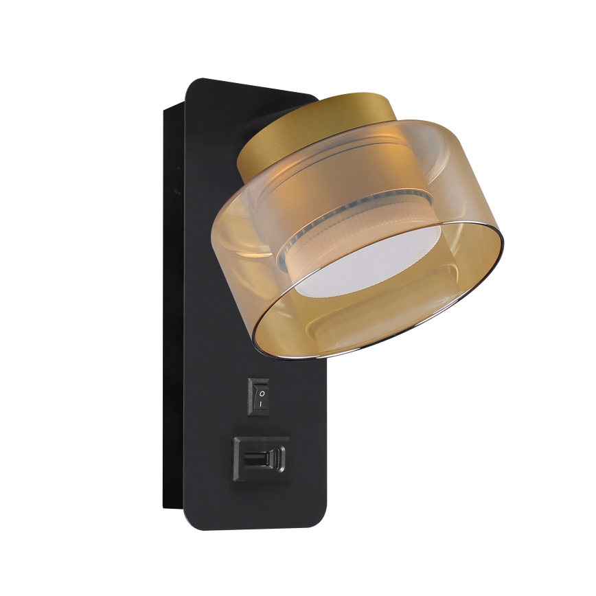 Brilagi - LED Candeeiro de parede com porta USB AURA LUX 1xGX53/30W/230V preto/dourado