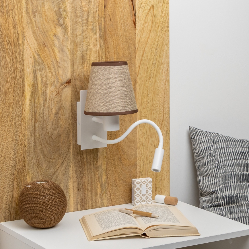 Brilagi - LED Candeeiro de parede flexível NUBILA 1xE27/25W/230V + LED/3W branco/castanho