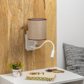 Brilagi - LED Candeeiro de parede flexível NUBILA 1xE27/25W/230V + LED/3W branco/castanho