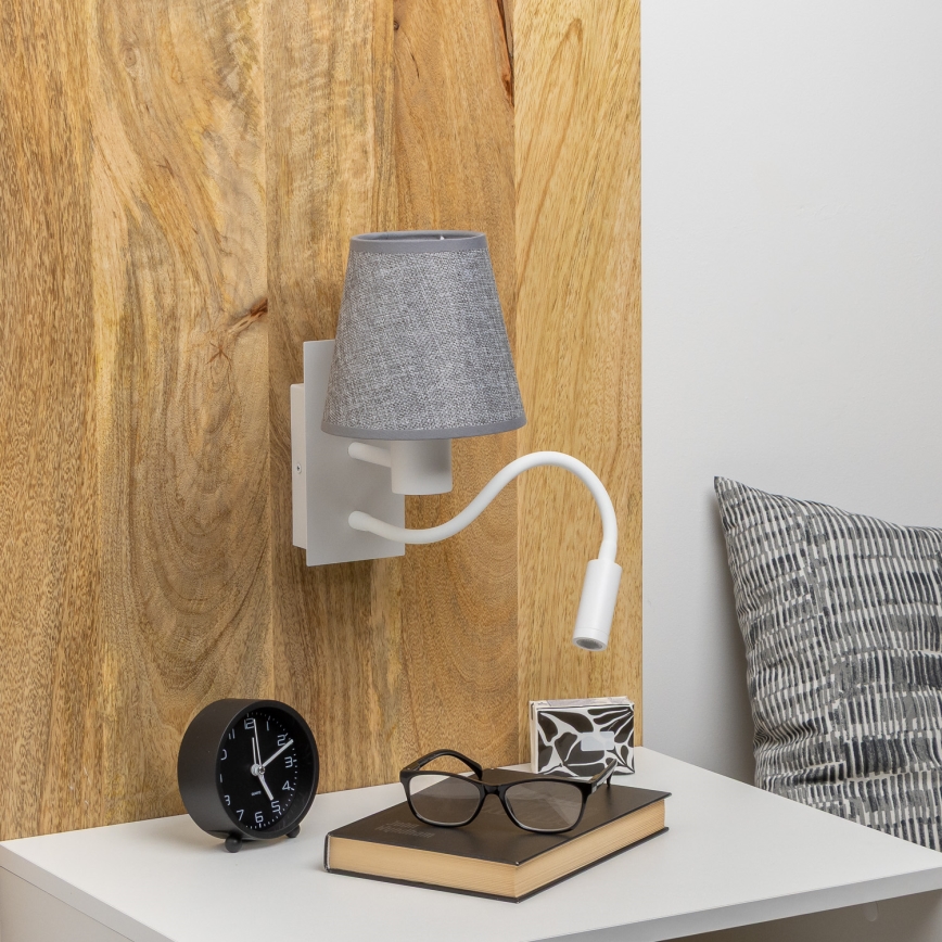 Brilagi - LED Candeeiro de parede flexível NUBILA 1xE27/25W/230V + LED/3W branco/cinzento