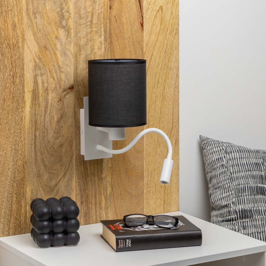 Brilagi - LED Candeeiro de parede flexível NUBILA 1xE27/25W/230V + LED/3W branco/preto