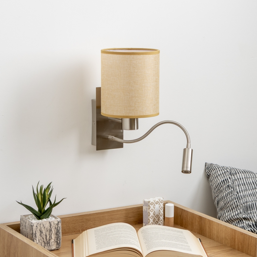 Brilagi - LED Candeeiro de parede flexível NUBILA 1xE27/25W/230V + LED/3W cromado mate/castanho claro