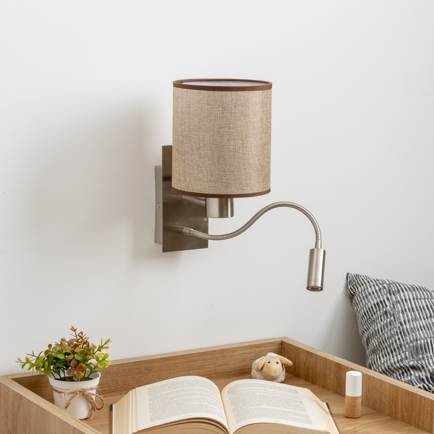 Brilagi - LED Candeeiro de parede flexível NUBILA 1xE27/25W/230V + LED/3W cromado mate/castanho