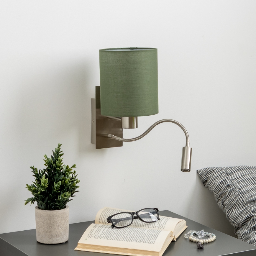 Brilagi - LED Candeeiro de parede flexível NUBILA 1xE27/25W/230V + LED/3W cromado mate/verde