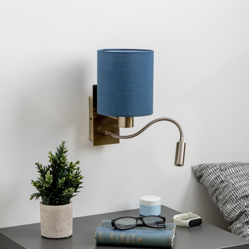 Brilagi - LED Candeeiro de parede flexível NUBILA 1xE27/25W/230V+ LED/3W latão/azul escuro