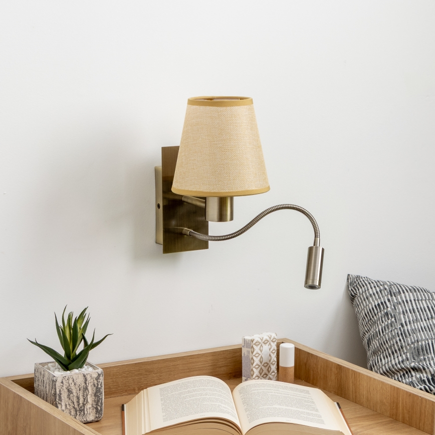 Brilagi - LED Candeeiro de parede flexível NUBILA 1xE27/25W/230V + LED/3W latão/castanho claro