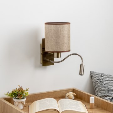 Brilagi - LED Candeeiro de parede flexível NUBILA 1xE27/25W/230V + LED/3W latão/castanho