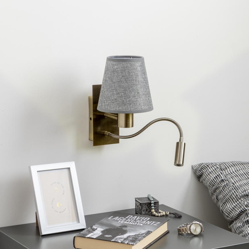 Brilagi - LED Candeeiro de parede flexível NUBILA 1xE27/25W/230V + LED/3W latão/cinzento