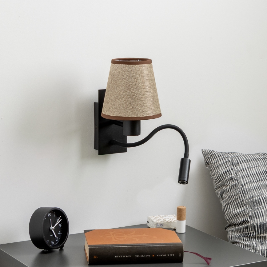 Brilagi - LED Candeeiro de parede flexível NUBILA 1xE27/25W/230V + LED/3W preto/castanho