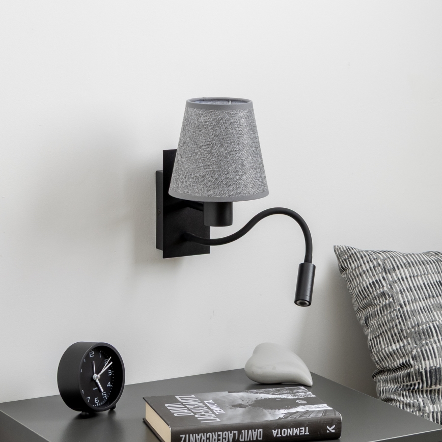 Brilagi - LED Candeeiro de parede flexível NUBILA 1xE27/25W/230V + LED/3W preto/cinzento