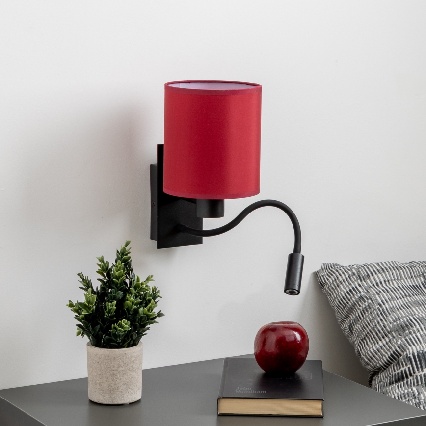 Brilagi - LED Candeeiro de parede flexível NUBILA 1xE27/25W/230V + LED/3W preto/Pompeiano vermelho