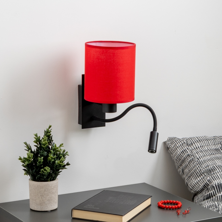 Brilagi - LED Candeeiro de parede flexível NUBILA 1xE27/25W/230V + LED/3W preto/vermelho