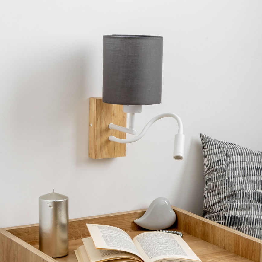 Brilagi - LED Candeeiro de parede flexível NUBILA WOOD 1xE27/25W/230V + LED/3W carvalho/antracite