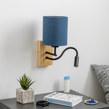 Brilagi - LED Candeeiro de parede flexível NUBILA WOOD 1xE27/25W/230V + LED/3W carvalho/azul escuro