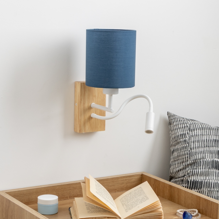 Brilagi - LED Candeeiro de parede flexível NUBILA WOOD 1xE27/25W/230V + LED/3W carvalho/azul escuro