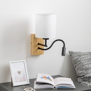 Brilagi - LED Candeeiro de parede flexível NUBILA WOOD 1xE27/25W/230V + LED/3W carvalho/branco