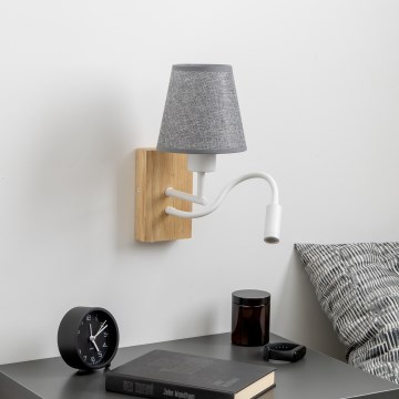 Brilagi - LED Candeeiro de parede flexível NUBILA WOOD 1xE27/25W/230V + LED/3W carvalho/cinzento