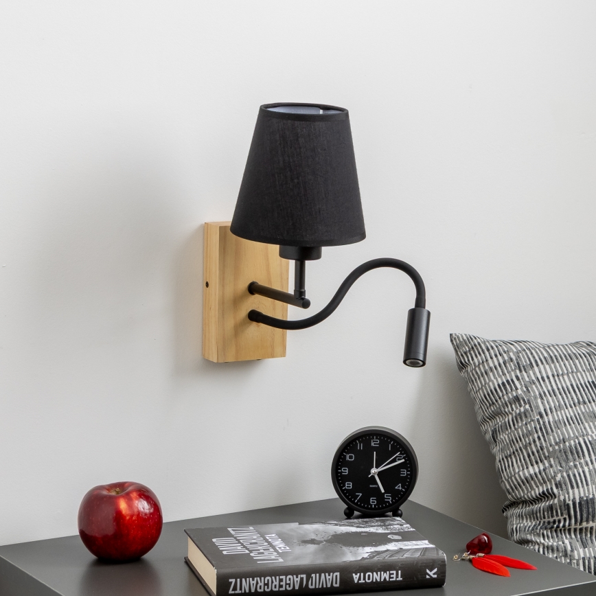 Brilagi - LED Candeeiro de parede flexível NUBILA WOOD 1xE27/25W/230V + LED/3W carvalho/preto