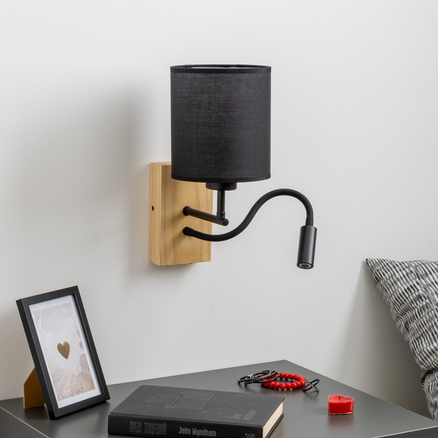 Brilagi - LED Candeeiro de parede flexível NUBILA WOOD 1xE27/25W/230V + LED/3W carvalho/preto