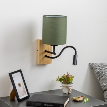 Brilagi - LED Candeeiro de parede flexível NUBILA WOOD 1xE27/25W/230V + LED/3W carvalho/verde