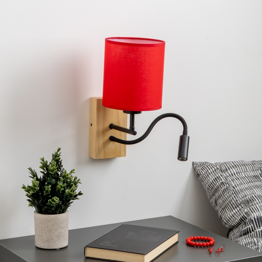 Brilagi - LED Candeeiro de parede flexível NUBILA WOOD 1xE27/25W/230V + LED/3W carvalho/vermelho