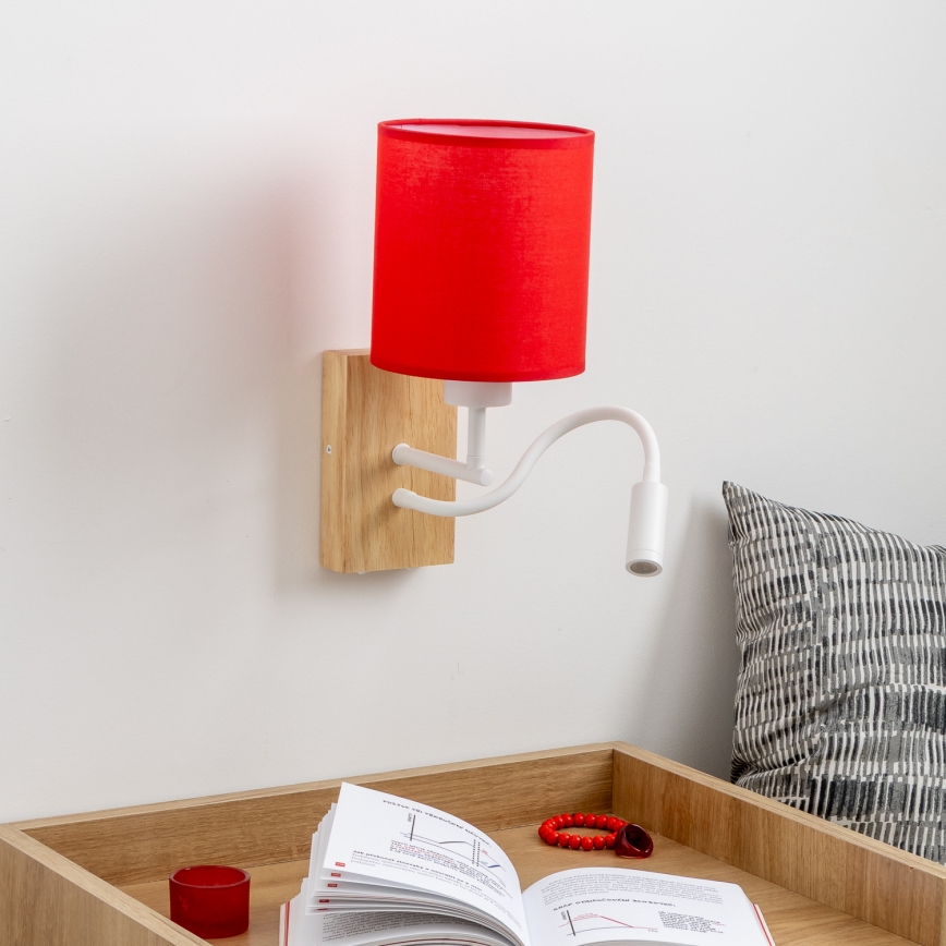 Brilagi - LED Candeeiro de parede flexível NUBILA WOOD 1xE27/25W/230V + LED/3W carvalho/vermelho